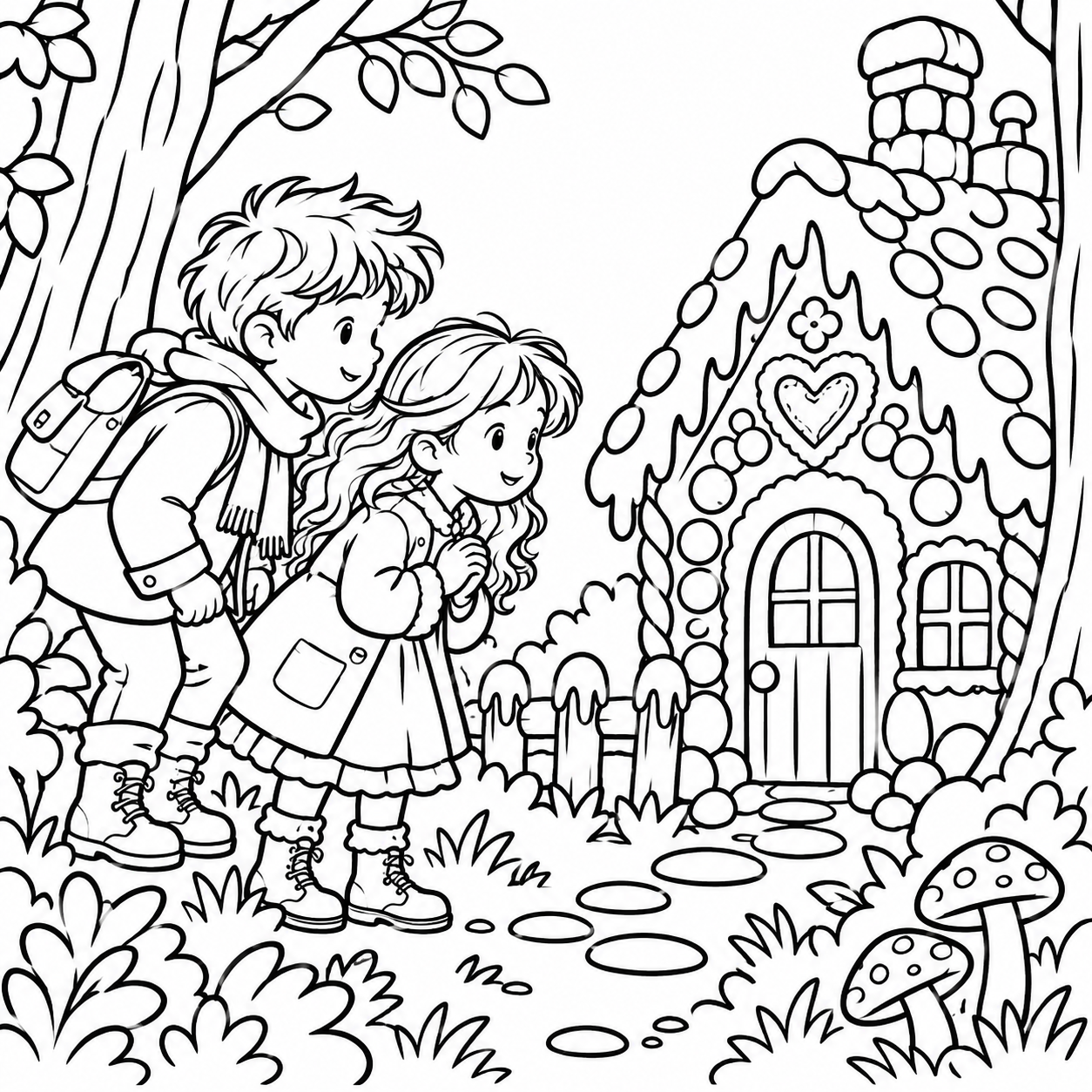 Dibujo para colorear de Hansel y Gretel