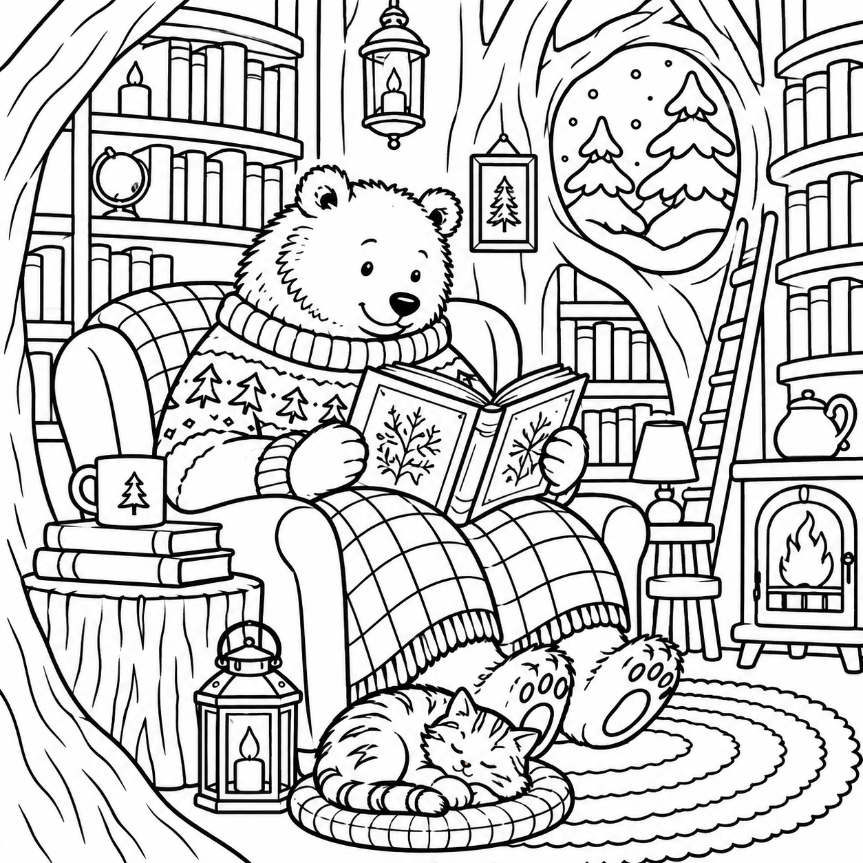 Dibujo para colorear de La biblioteca del invierno