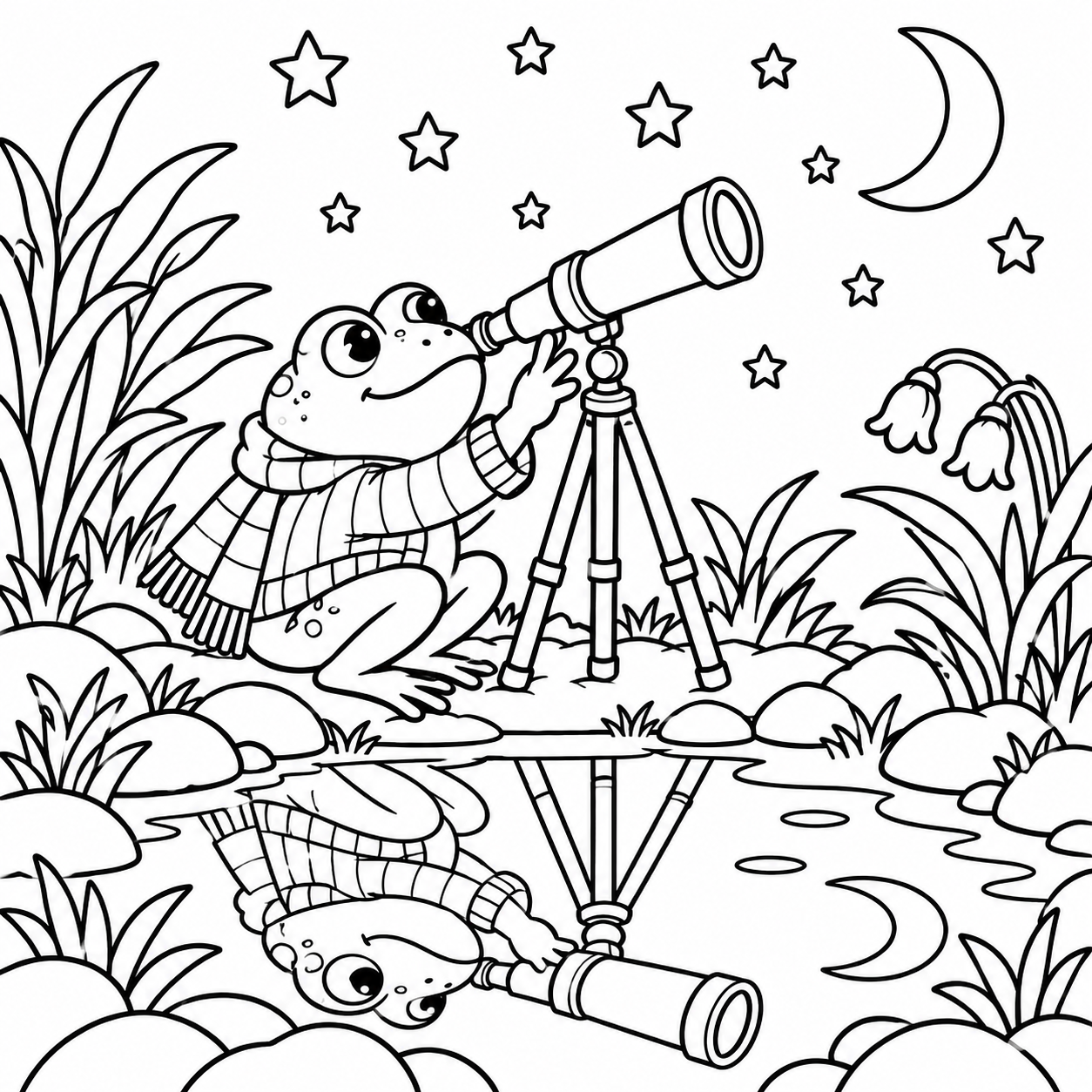 Dibujo para colorear de El telescopio de la rana