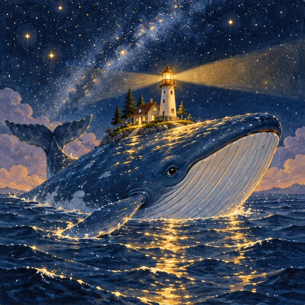Una escena de La ballena y el faro viajero